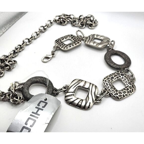 NWT Chico\'s Serengeti Chain Belt Silver Ox 45in $52